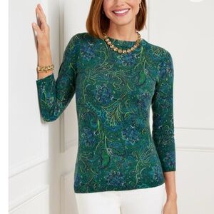 Talbots 100% Cashmere Paisley 3/4 Sleeves Sweater